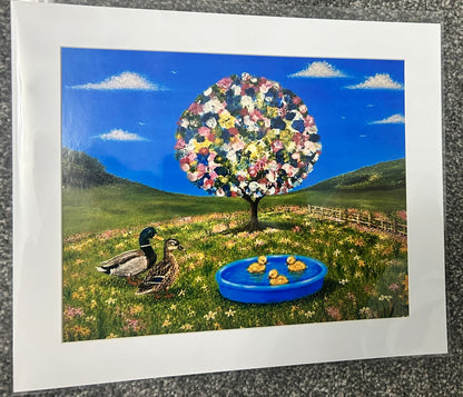 Petals and Paddlers - Fun duck picture in paddling pool - Wall art