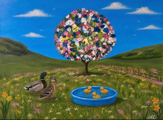Petals and Paddlers - Fun duck picture in paddling pool - Wall art
